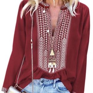 Long Sleeves Front Embroidery blouse